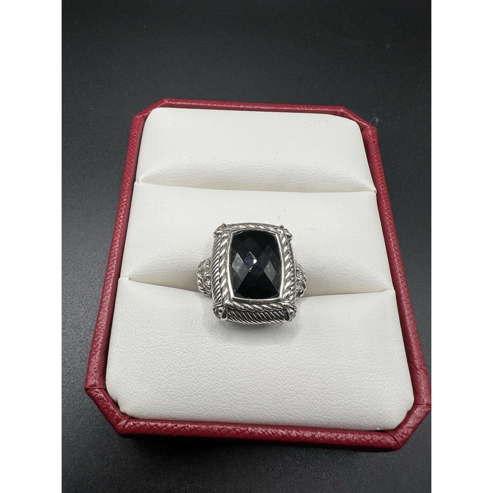 JUDITH RIPKA DIAMONIQUE  STERLING SILVER ONYX RING  SIZE  6